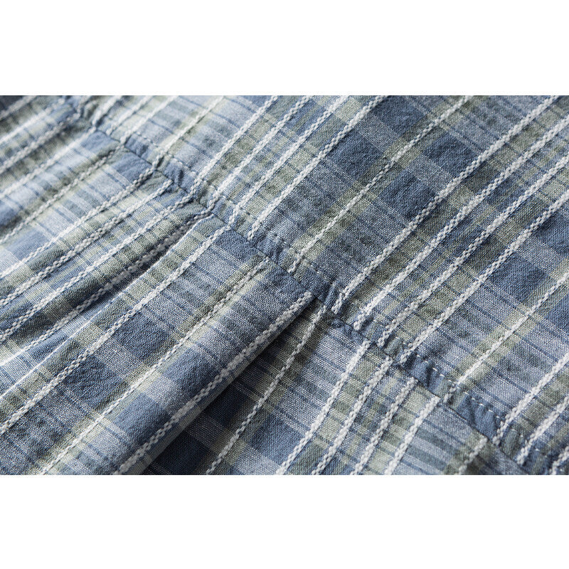Men's Lightweight Checked Shirt Jacket with Contrast Collar, Full Zip and Hem Drawstring
