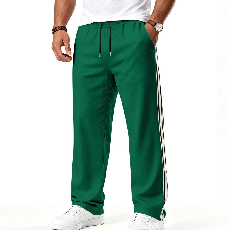 Men's Wide Leisure Pants made of Functional Jersey with Elastic Waistband and Side Double Stripe Chichicherry