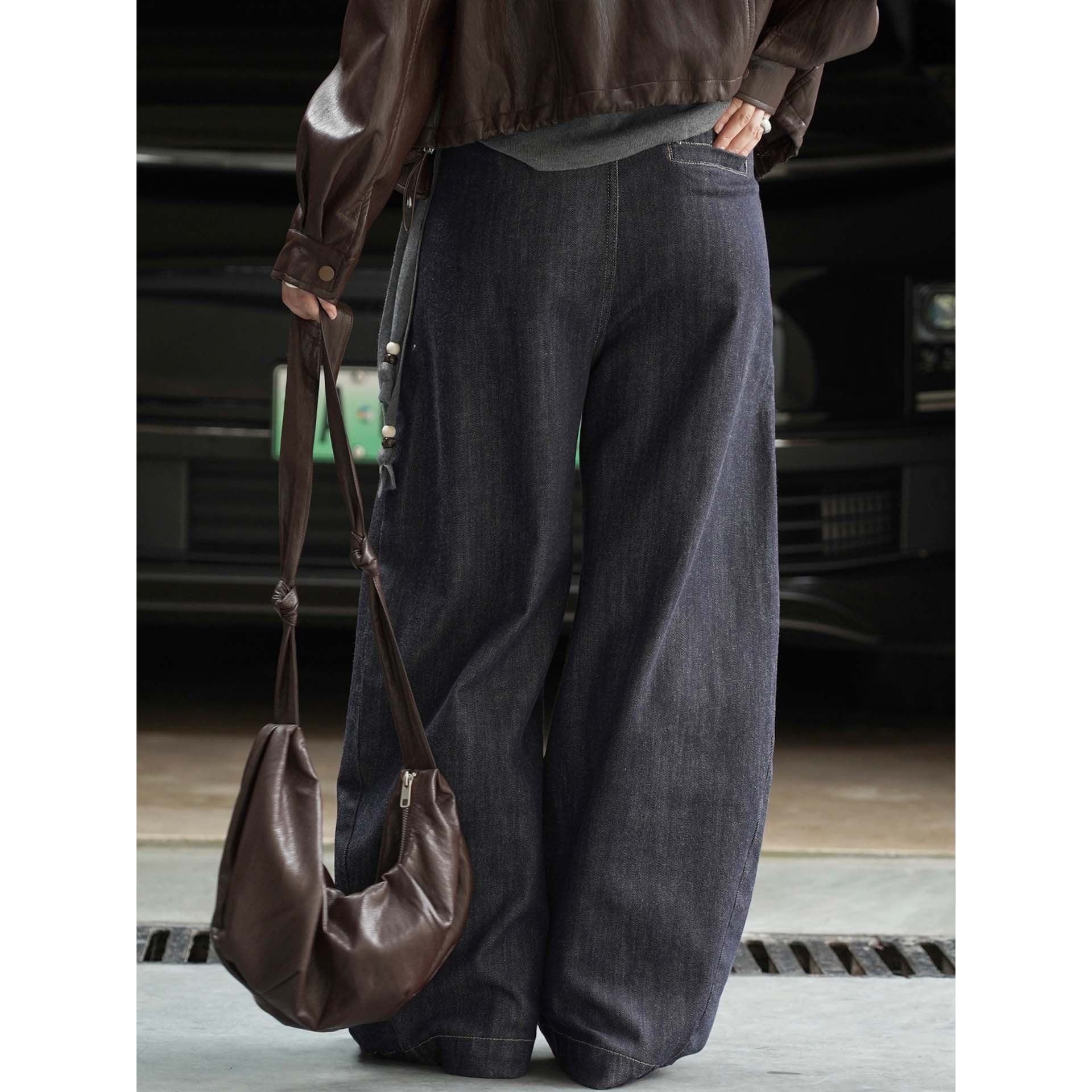 Women Wide High-Waist Denim Pants with Extra Wide Leg and Casual Waistband Processing Chichicherry