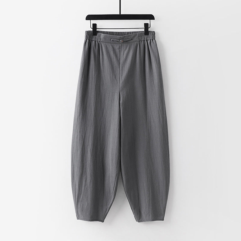 Women Lightweight Linen Harem Pants with Elastic Waistband and Narrow Tapered Ankles Chichicherry