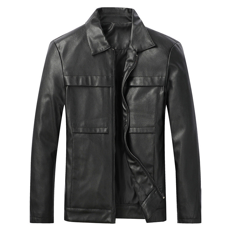 Men's slim faux leather trucker jacket with flap pockets and concealed zipper Chichicherry