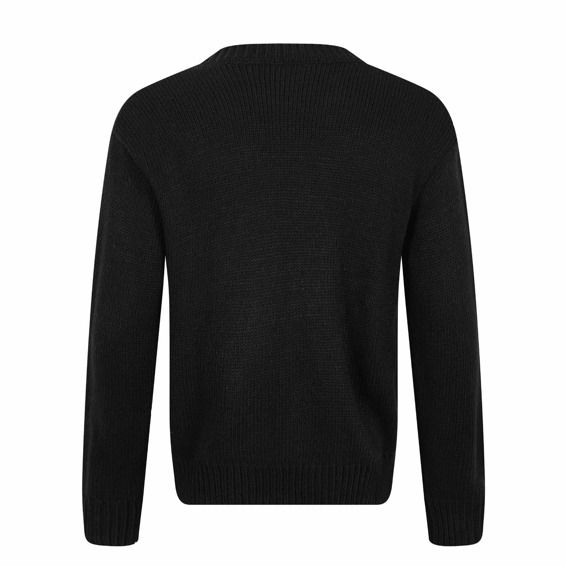 Women's Coarse Knit Round Neck Sweater with Flag Intarsia and Ribbed Cuffs Chichicherry