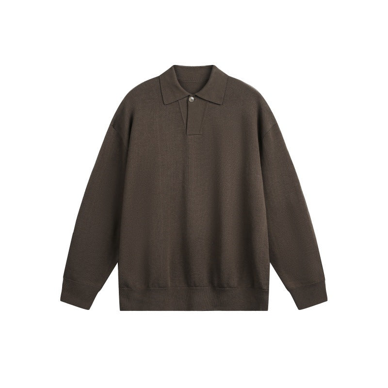 Men's Loose Knit Polo Sweater with Button Placket and Oversize Cut Chichicherry