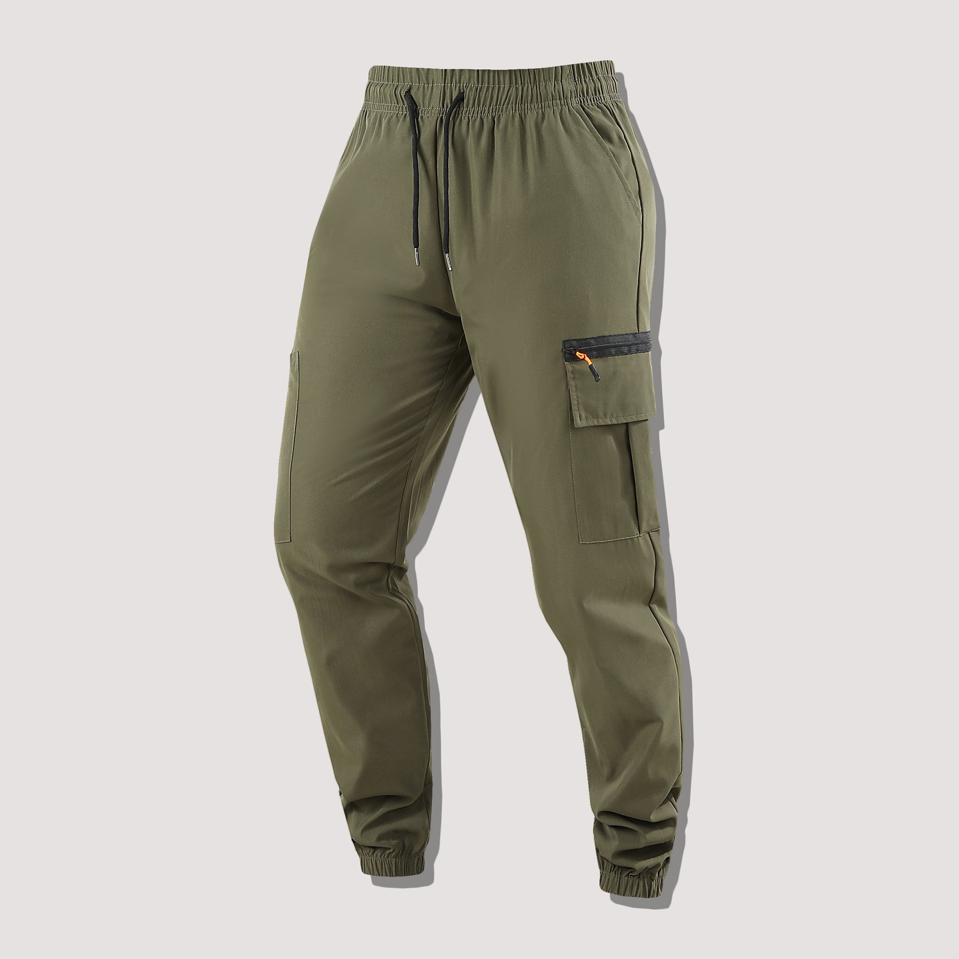 Men's Functional Cargo Jogging Pants with Zipper Pocket and Elastic Waistband Chichicherry