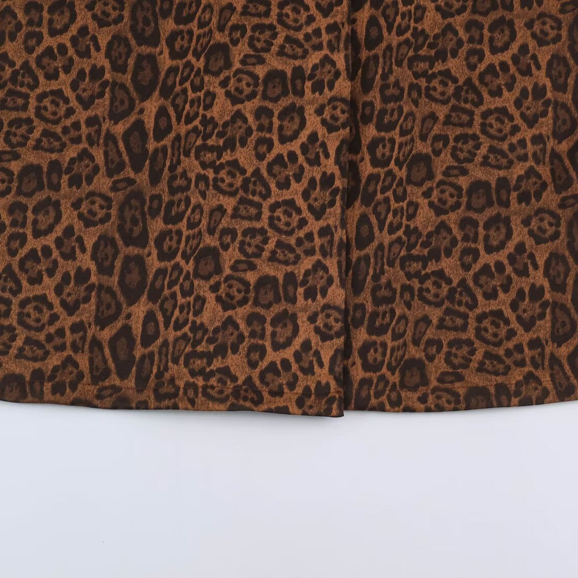 Women Double-Breasted Coat with Leopard Print and Satin Shawl Collar Chichicherry