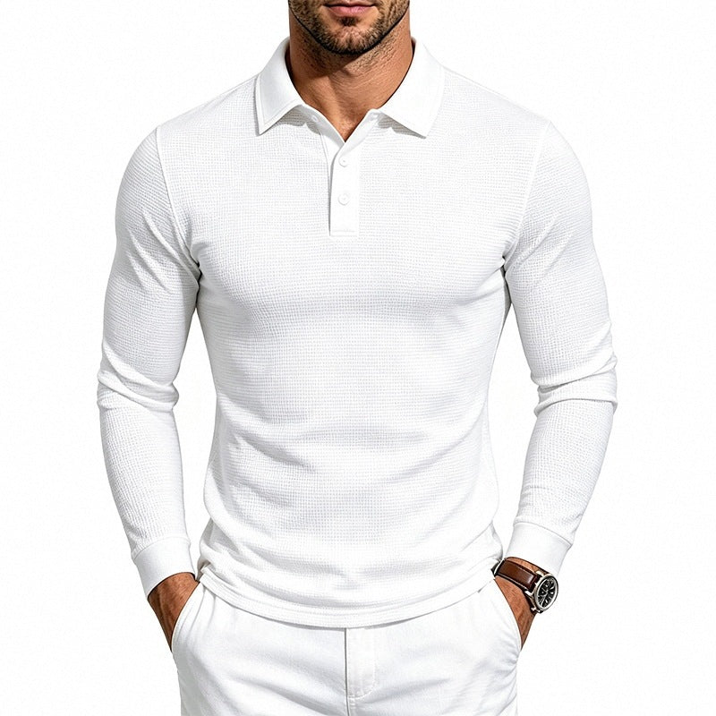 Men's Long Sleeve Polo Shirt in Structured Knit Slim Fit Chichicherry