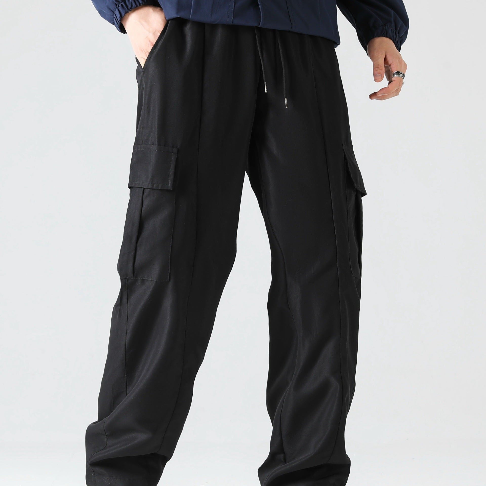 Men's Tapered Cargo Jogging Pants with Flat Drawstring, Multiple Pockets & Narrow Ankle Hem Chichicherry