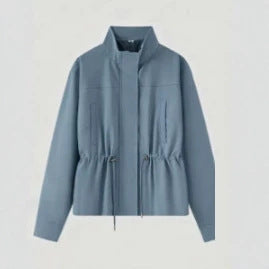 Women's Lightweight Tailored Transition Jacket with Stand-Up Collar, Drawstring and Concealed Closure Chichicherry