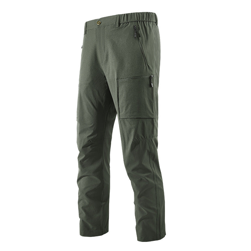 Men's Multifunctional Cargo Travel Pants with Elastic Waistband, Zipper Pockets and Knee Reinforcement Chichicherry