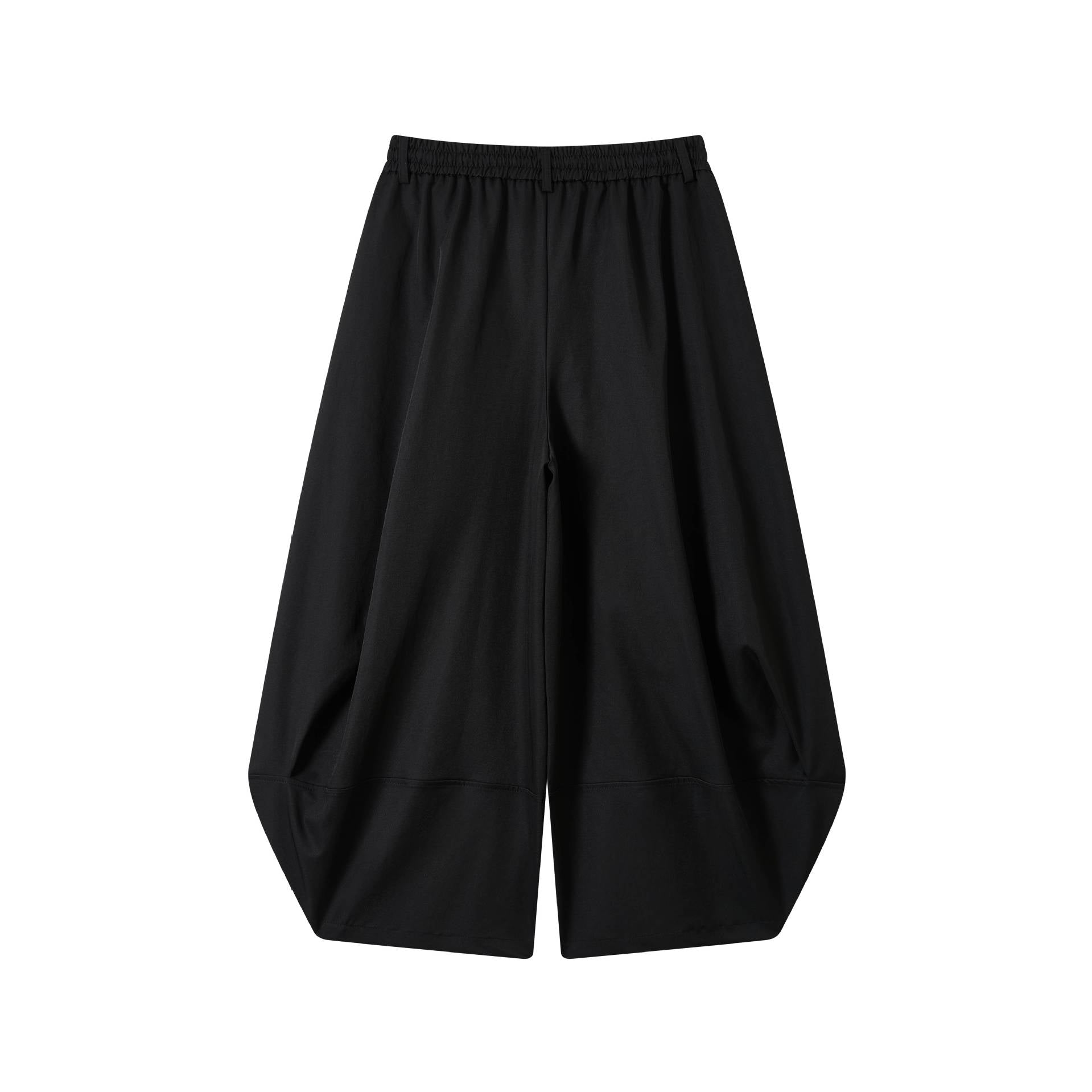 Women's Wide High-Waist Bermuda Pants with Pleats and Drawstring
