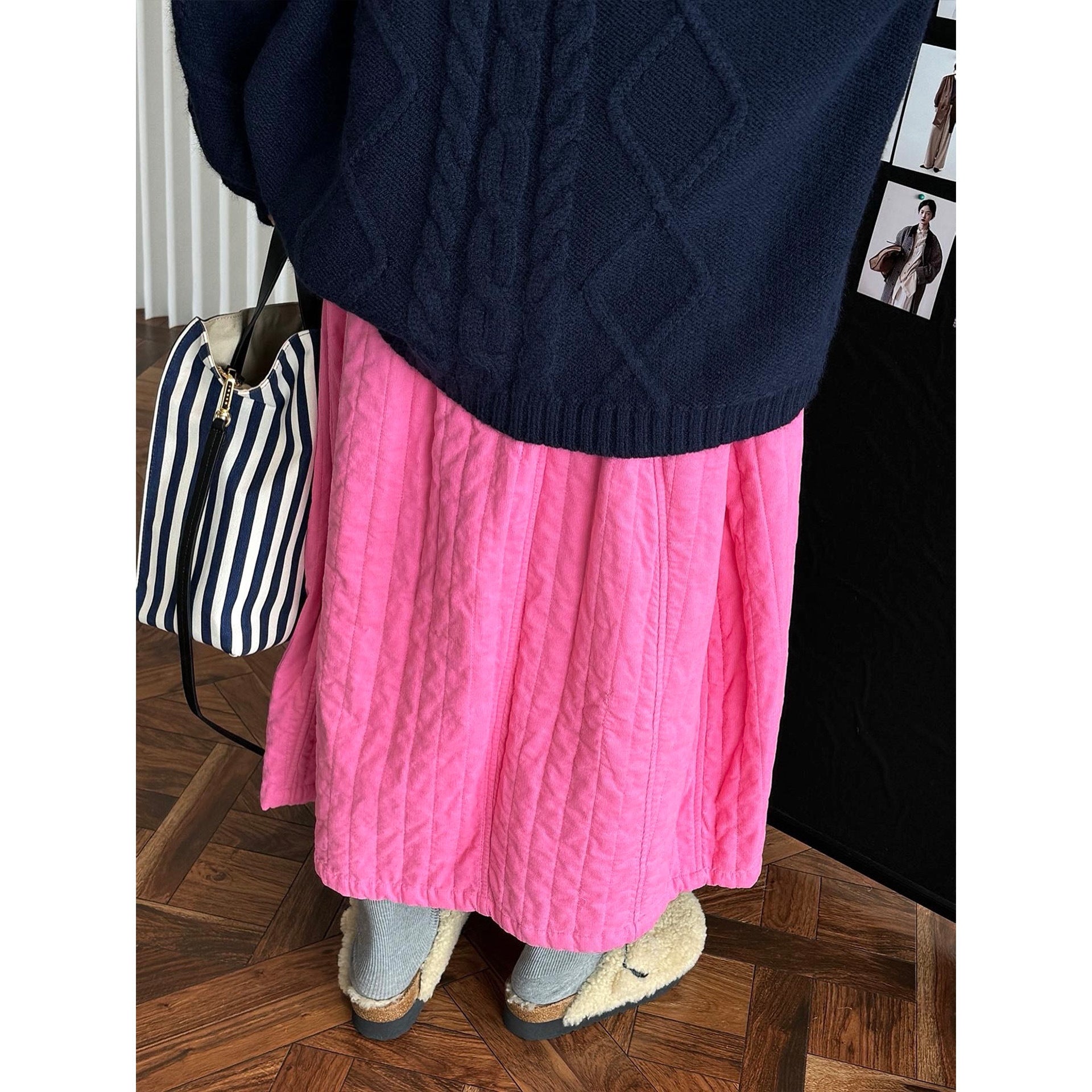Women Oversized Cable Knit Sweater with Round Neckline and Textured Knit Optics Chichicherry