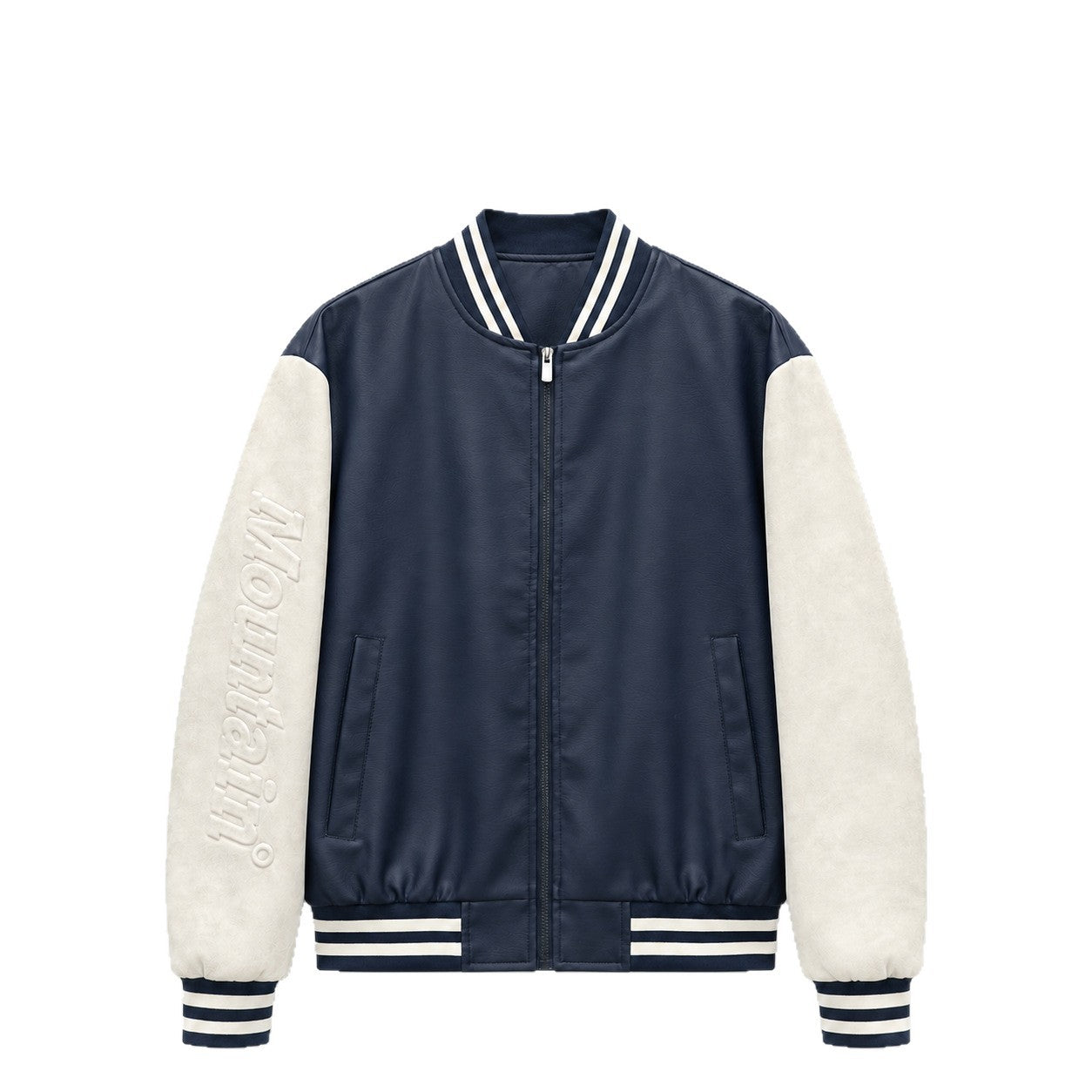 Men's varsity bomber jacket in college style with faux leather body and contrasting suede sleeves Chichicherry