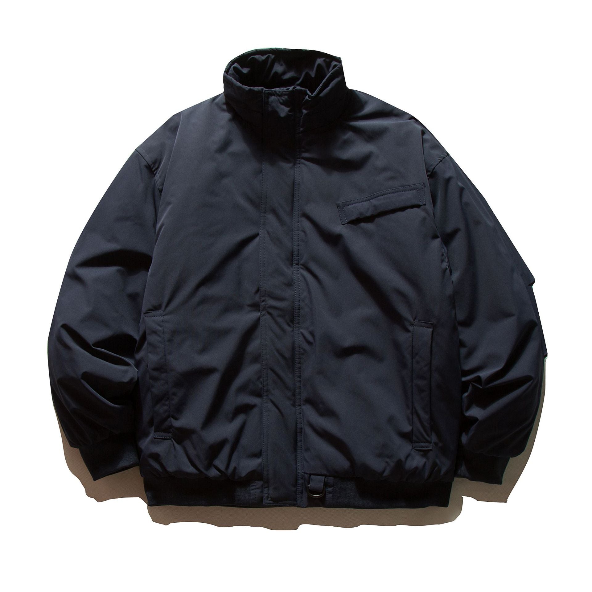 Men's Minimalist Thermal Bomber Jacket with Concealed Front Flap, High Stand Collar and Utility D-Ring Chichicherry