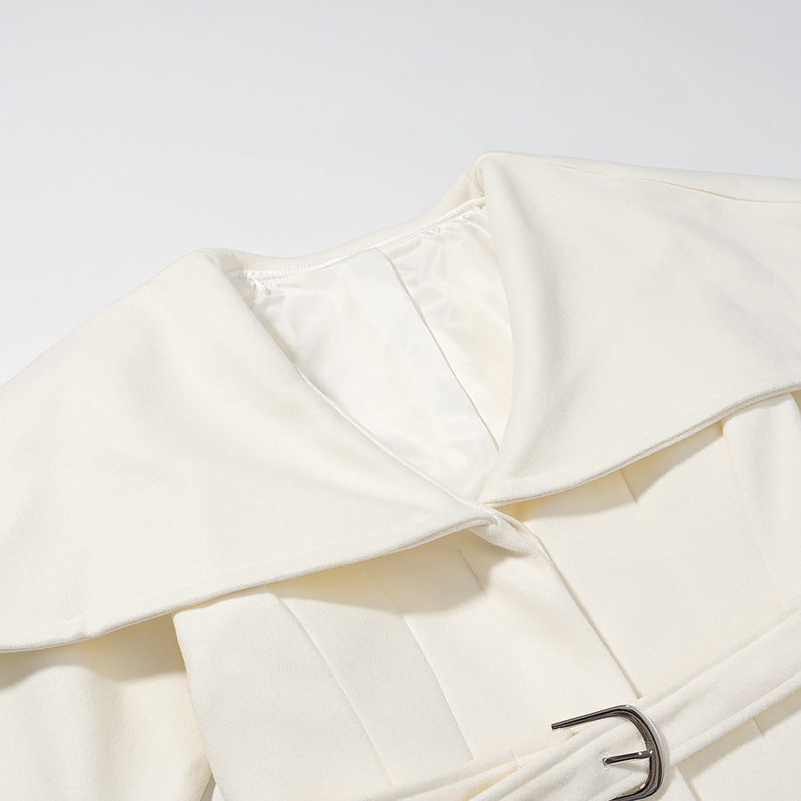 Women's Maximal Long Tailored Wool Blend Coat with Oversized Shawl Collar and Belt Chichicherry