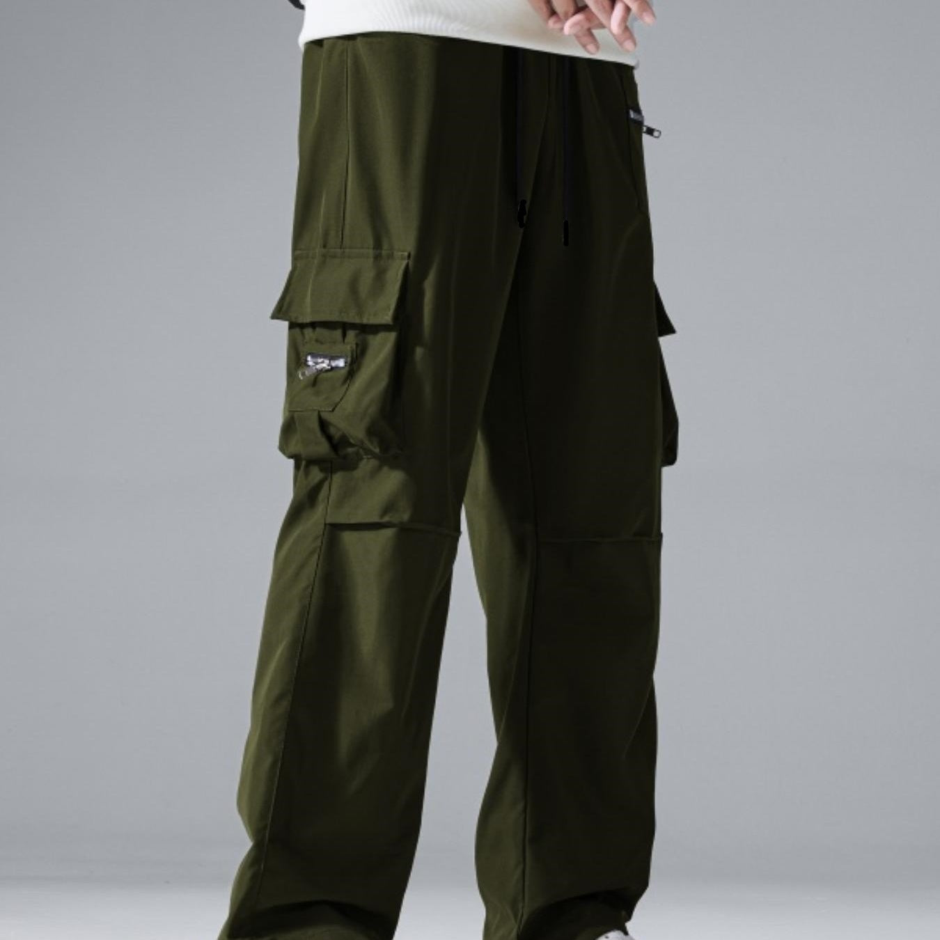 Men's Baggy Utility Cargo Pants with Multiple Pockets, Reinforced Knee Inserts & Drawstring Waist Chichicherry