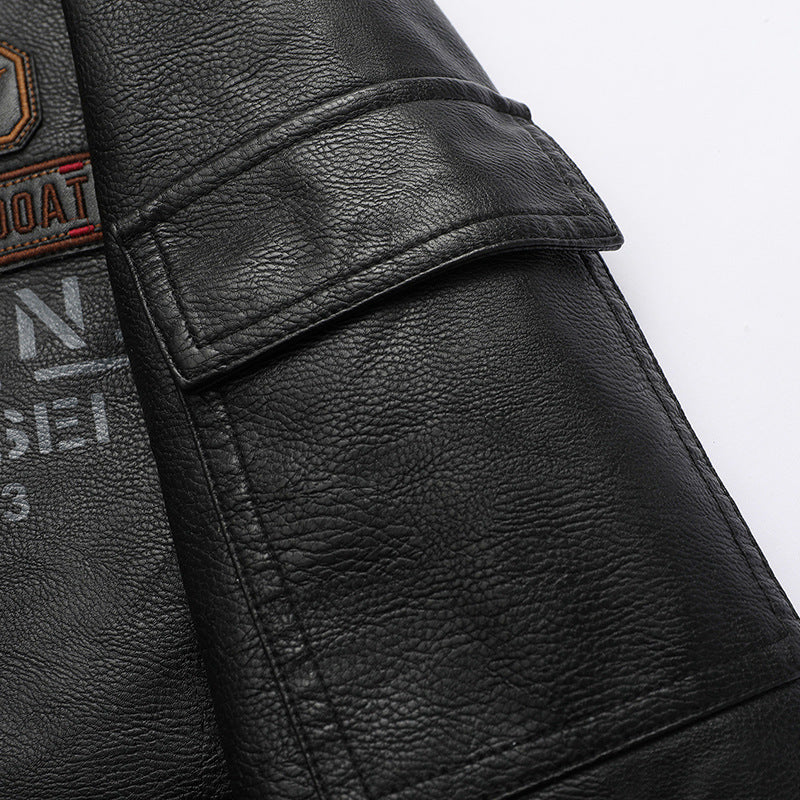 Men's pilot bomber jacket in aviator look made of synthetic leather with appliqués and ribbed cuffs Chichicherry