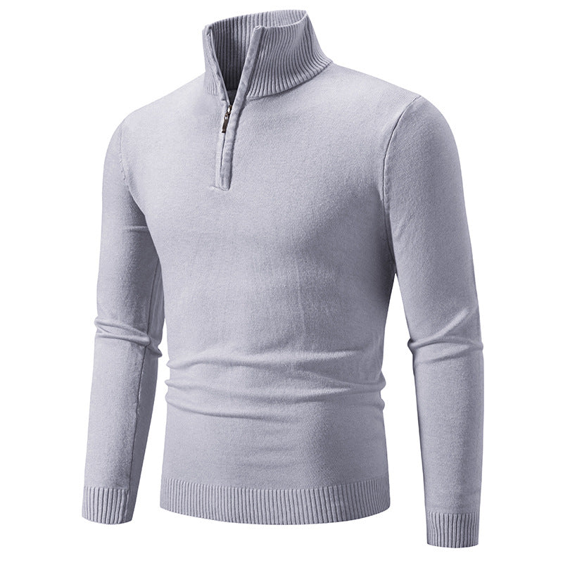 Men's Slim-Fit Half-Zip Mock Neck Fine Knit Sweater with Ribbed Collar Chichicherry