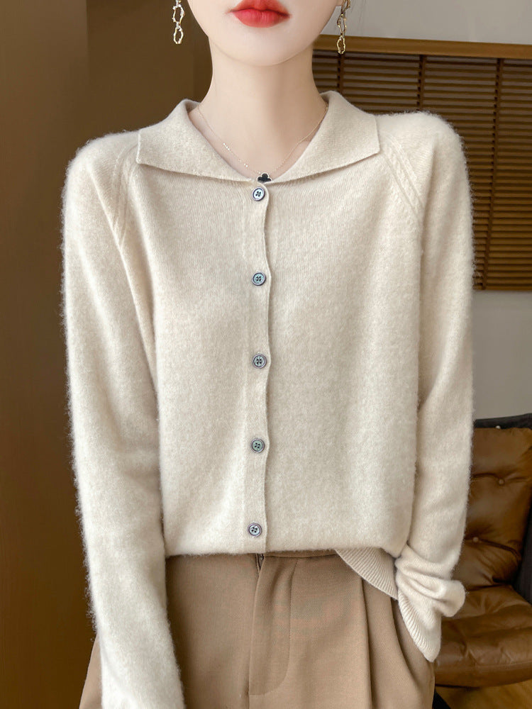 Women Cozy Lapel Collar Cardigan in Cashmere Look with Mohair Effect Chichicherry