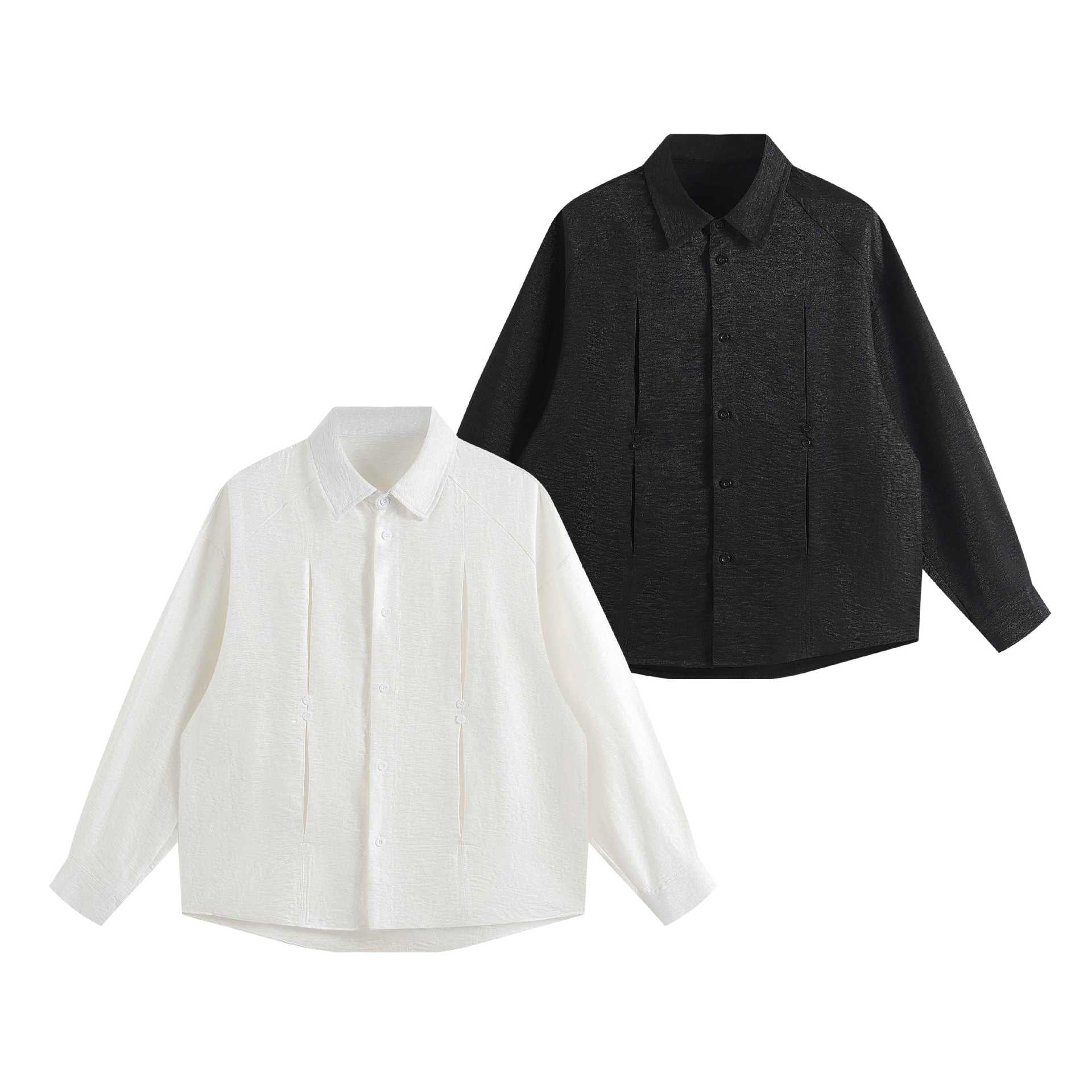 Women’s oversized shirt blouse made of textured cotton blend with tuck pleats Chichicherry