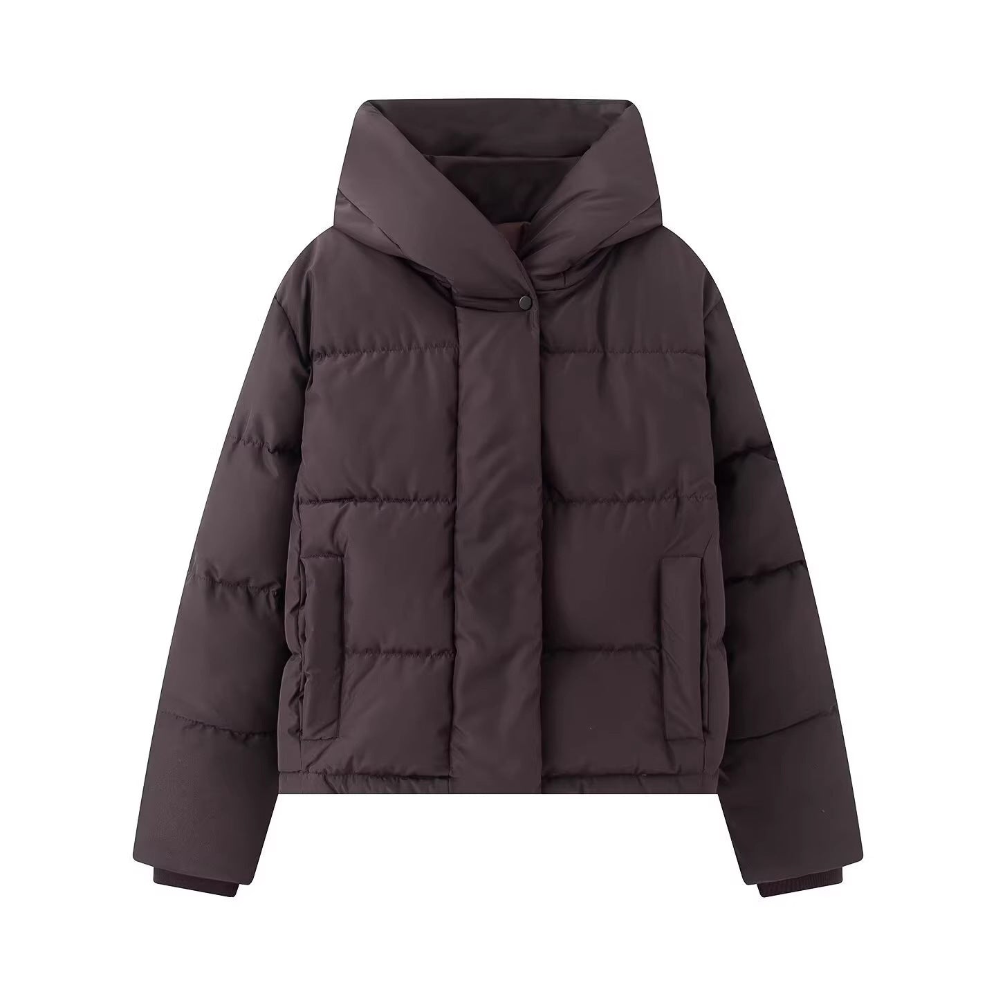 Women's short quilted puffer jacket with high stand-up collar and concealed button placket Chichicherry