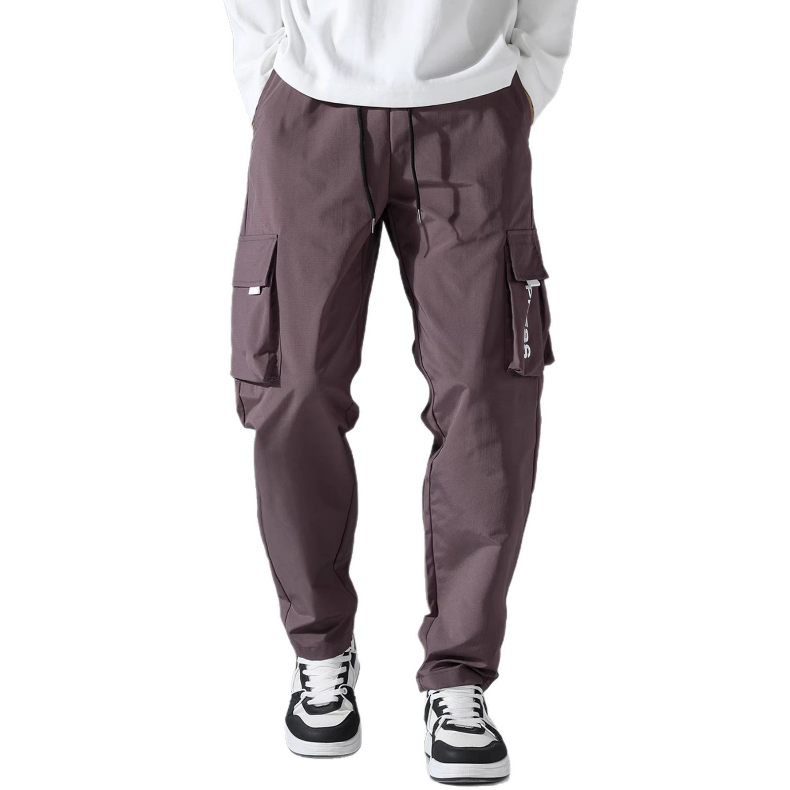 Men's cargo joggers with elastic waistband, side flap & zipper pockets Chichicherry