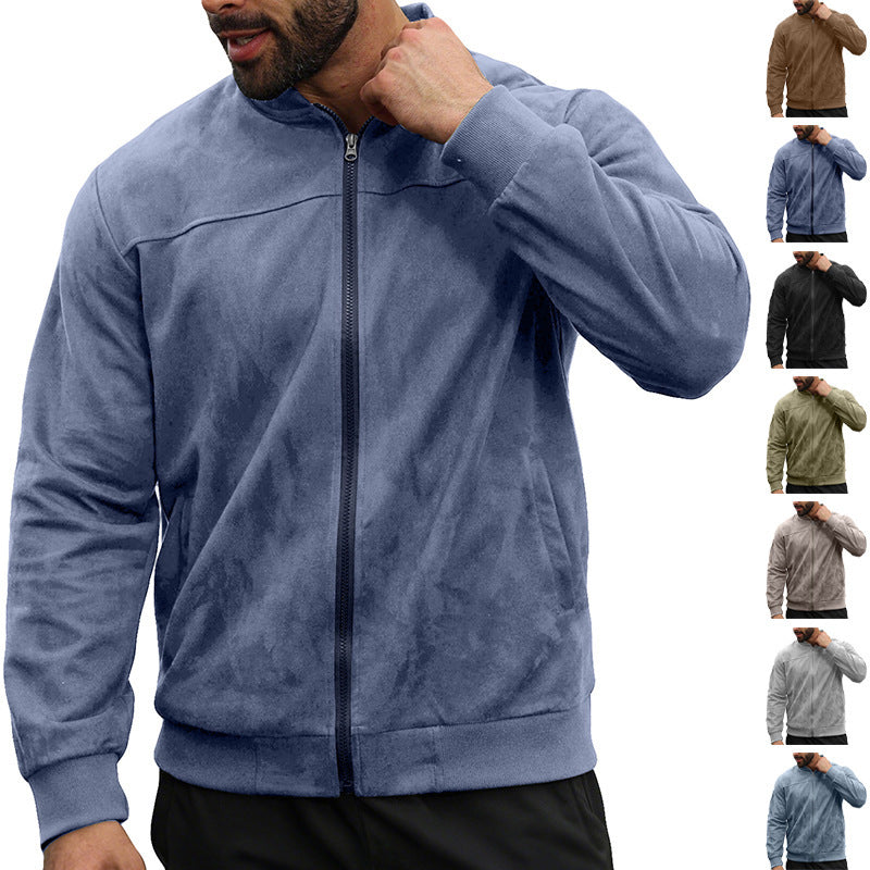 Men's Lightweight Bomber Jacket in Velour Look with Zipper and Ribbed Cuffs Chichicherry