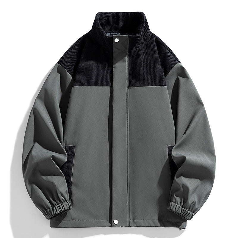 Women Oversized Transitional Jacket with Cord Trim and Stand Collar Chichicherry