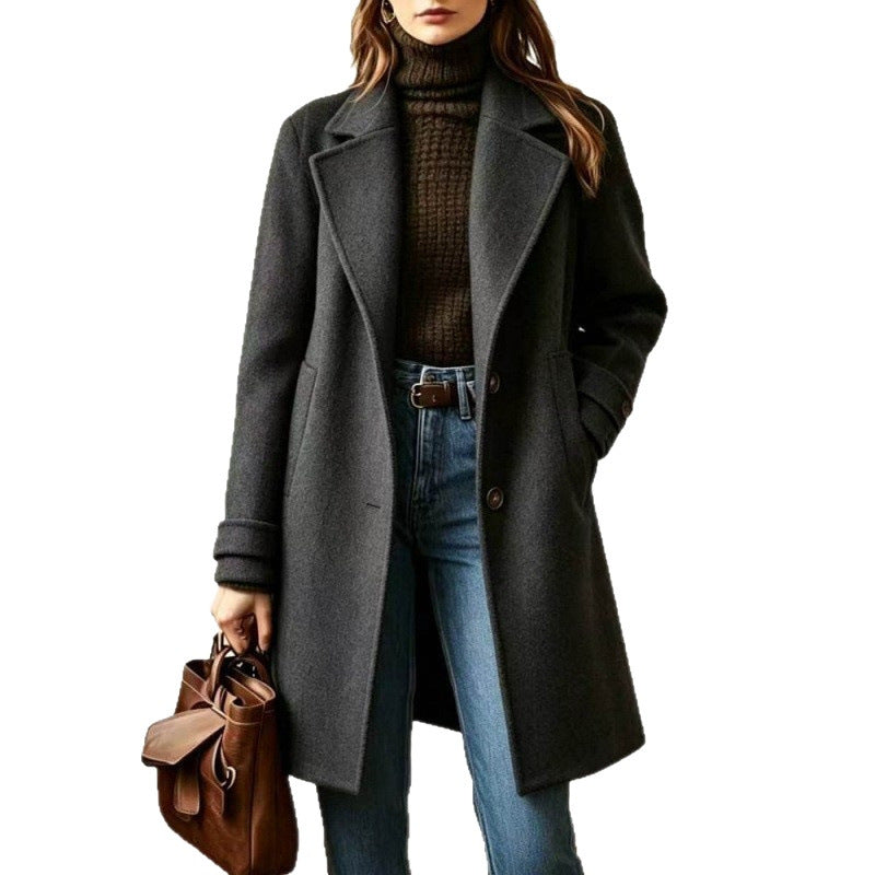 Women's Elegant Wool Coat with Tailored Fit and Notched Lapel Chichicherry