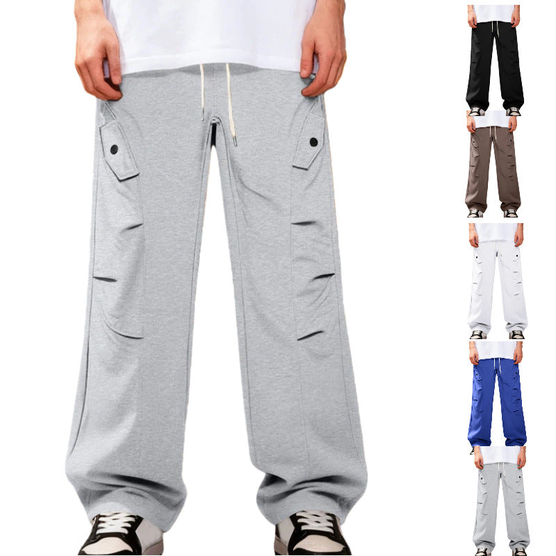 Men's Oversize Cargo Pants in Utility Streetwear Look with Drawstrings and Flap Pockets Chichicherry