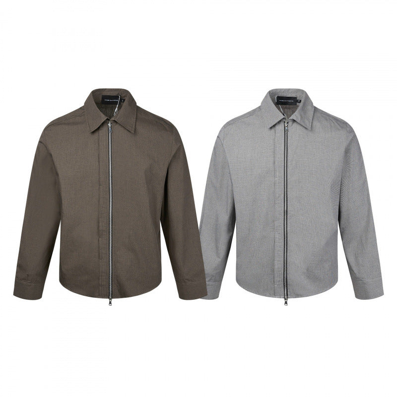 Men's Boxy Shirt Jacket with Two-Way Metal Zipper and Fine Structure Quality Chichicherry