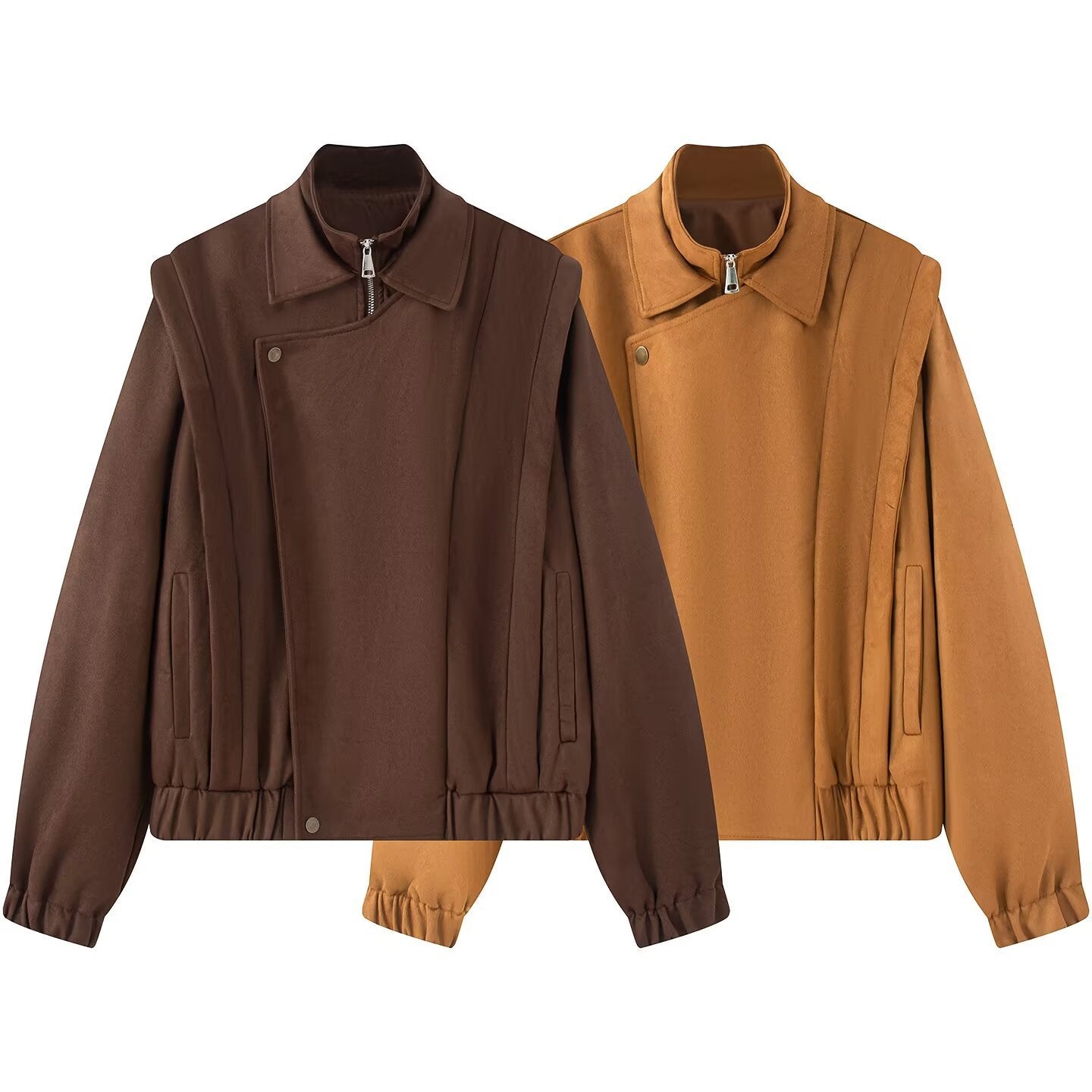 Women's short bomber-style jacket with stand-up collar and asymmetrical snap button placket Chichicherry