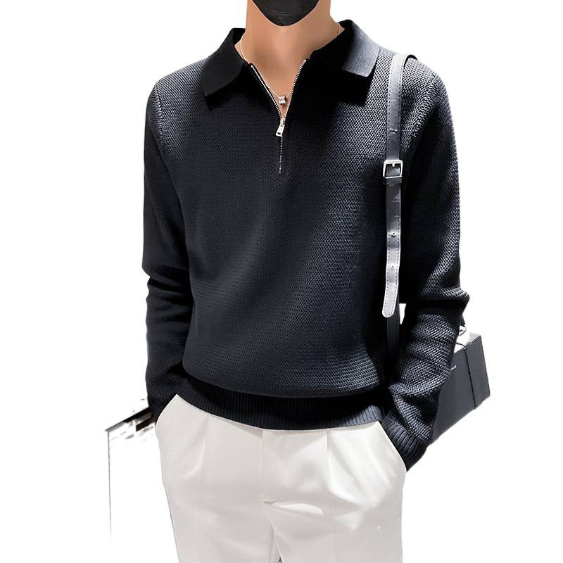 Herren Strukturierter Halbzip-Strickpolopullover mit Reißverschlusskragen Chichicherry