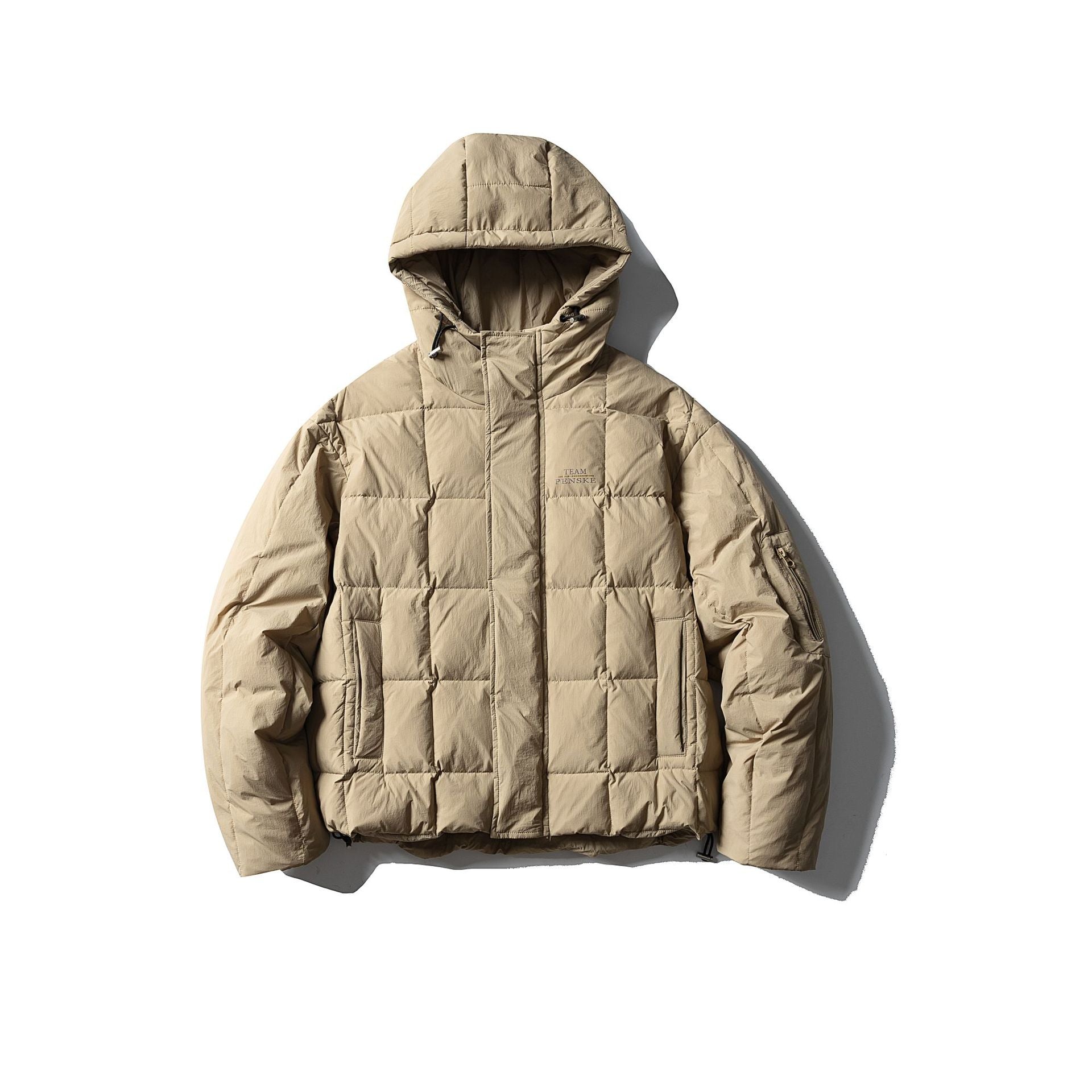 Men's Padded Hooded Anorak with Check Quilting, High Collar and Utility Arm Pocket Chichicherry