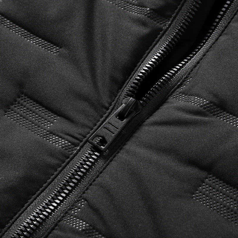 Men's Padded Quilted Jacket with Hood and Geometric Quilting Chichicherry