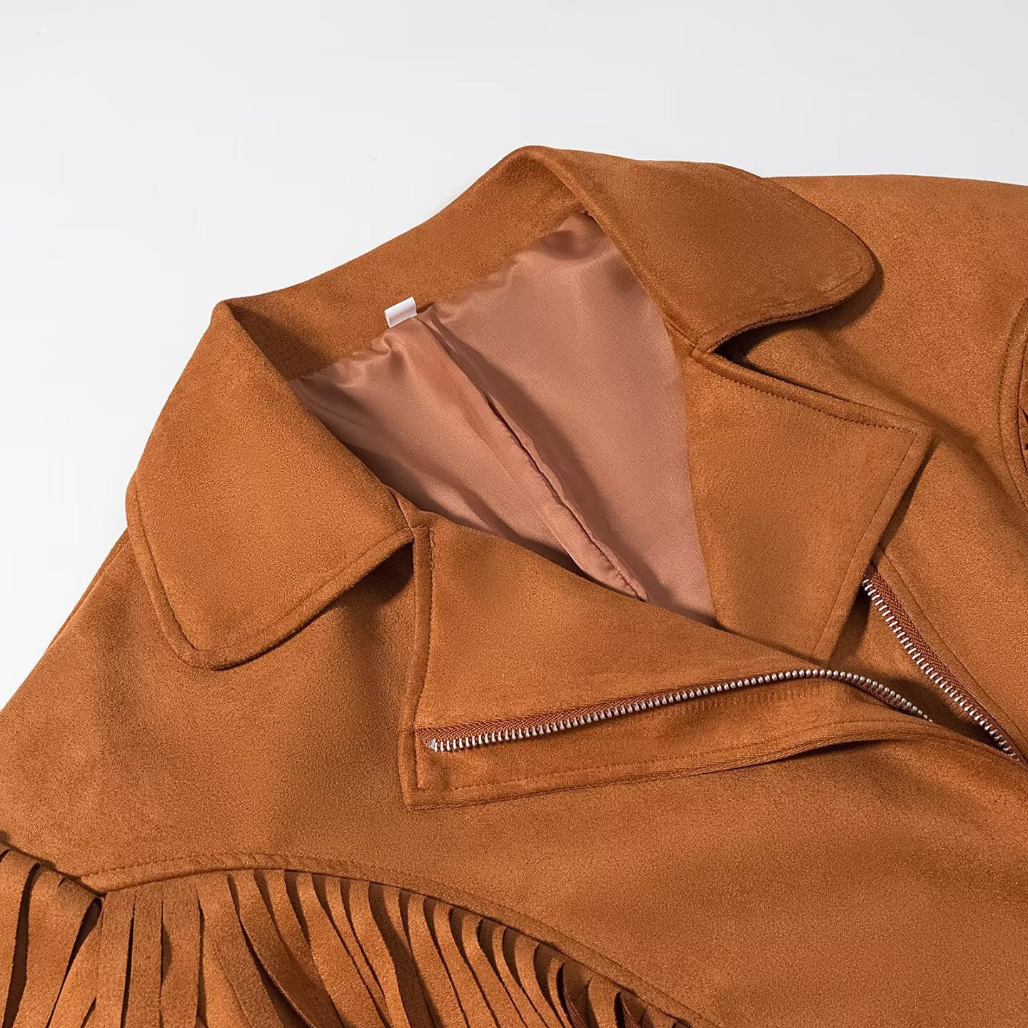 Women's Suede Look Fringe Jacket with Oversized Cut, Waist Belt and Statement Sleeves Chichicherry