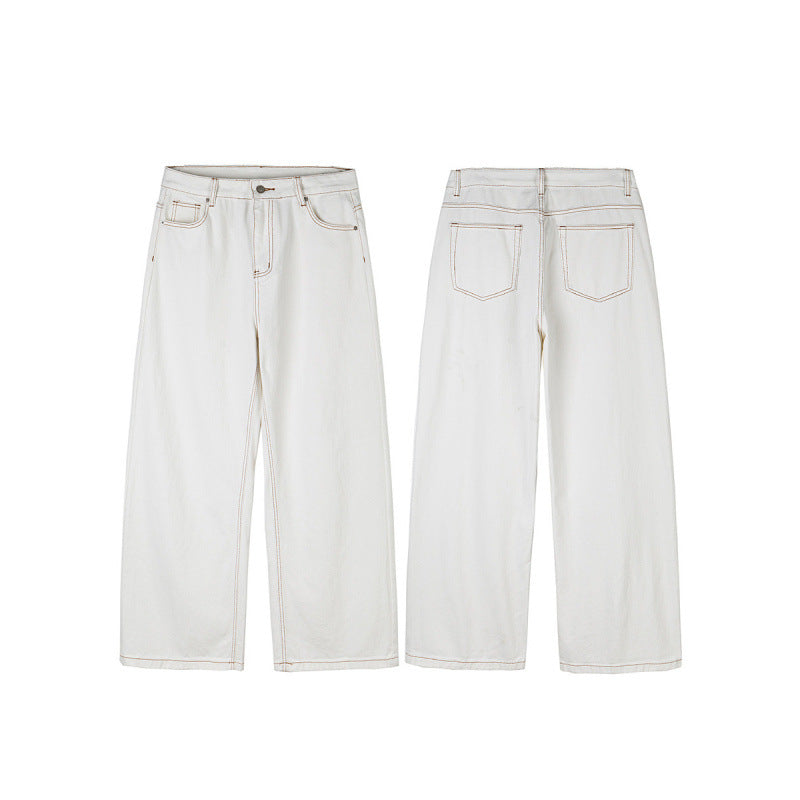 Women's Wide High-Waist Culotte Jeans with Visible Contrast Seams Chichicherry