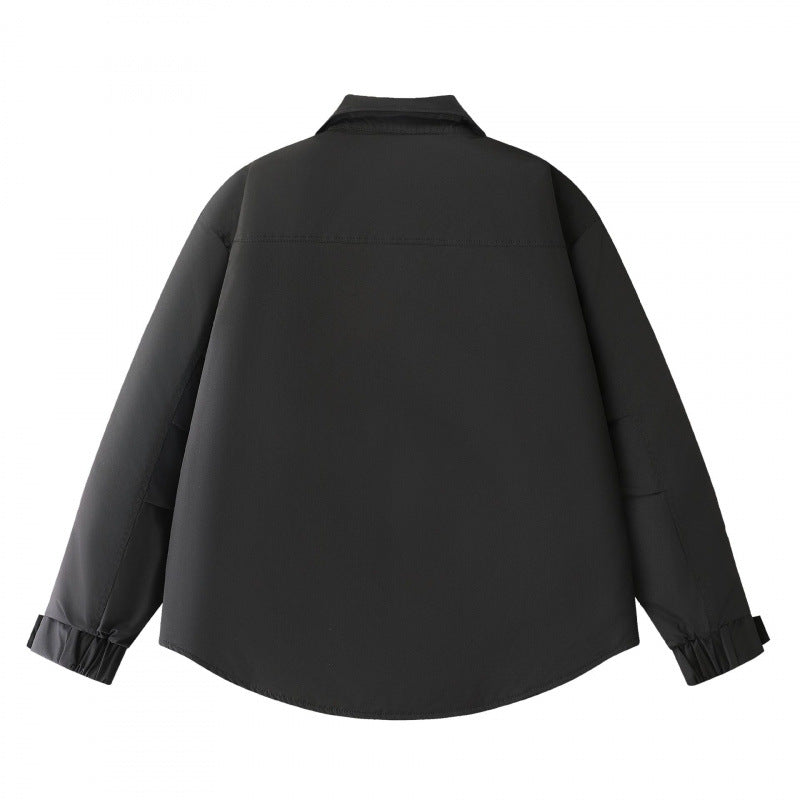 Men's Padded Shirt Jacket with Curved Hem, Zip Pockets, and Snap Placket Chichicherry