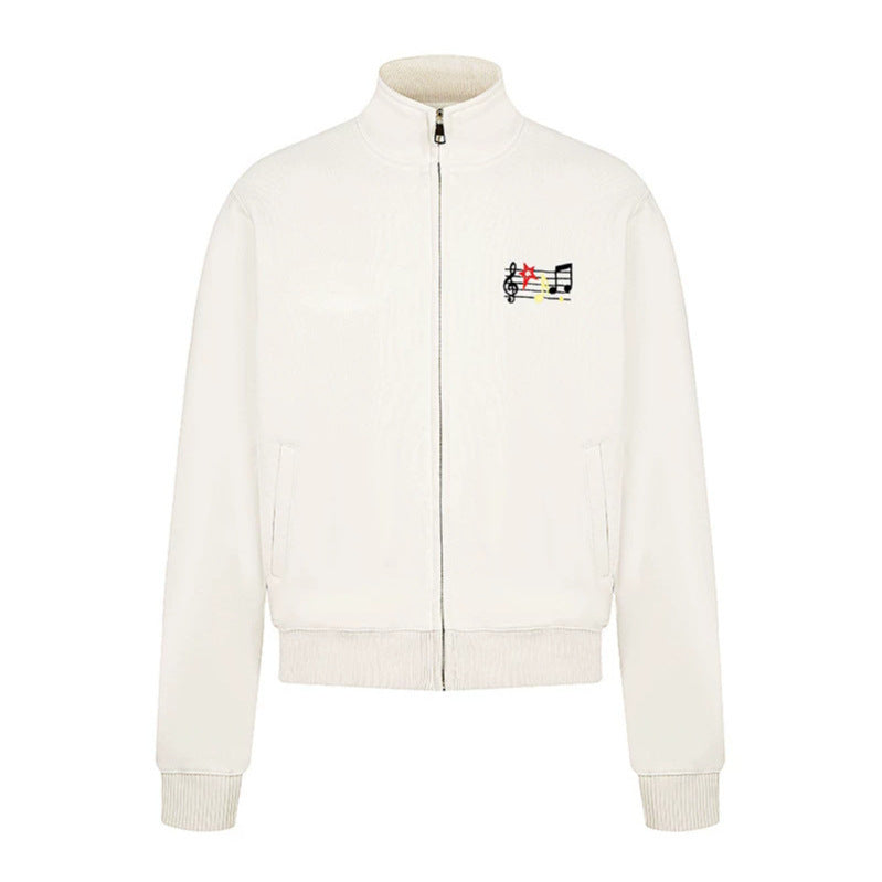 Women’s cropped stand-up collar sweat jacket with note and star embroidery Chichicherry
