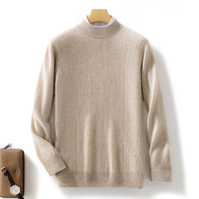Men's fine stand-up collar sweater in cashmere look with subtle diagonal texture and narrow hem Chichicherry
