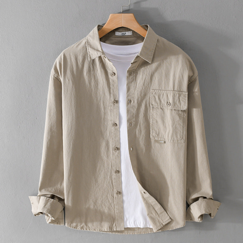 Men's Versatile Cotton Overshirt with Flap Pocket and Relaxed Fit Chichicherry