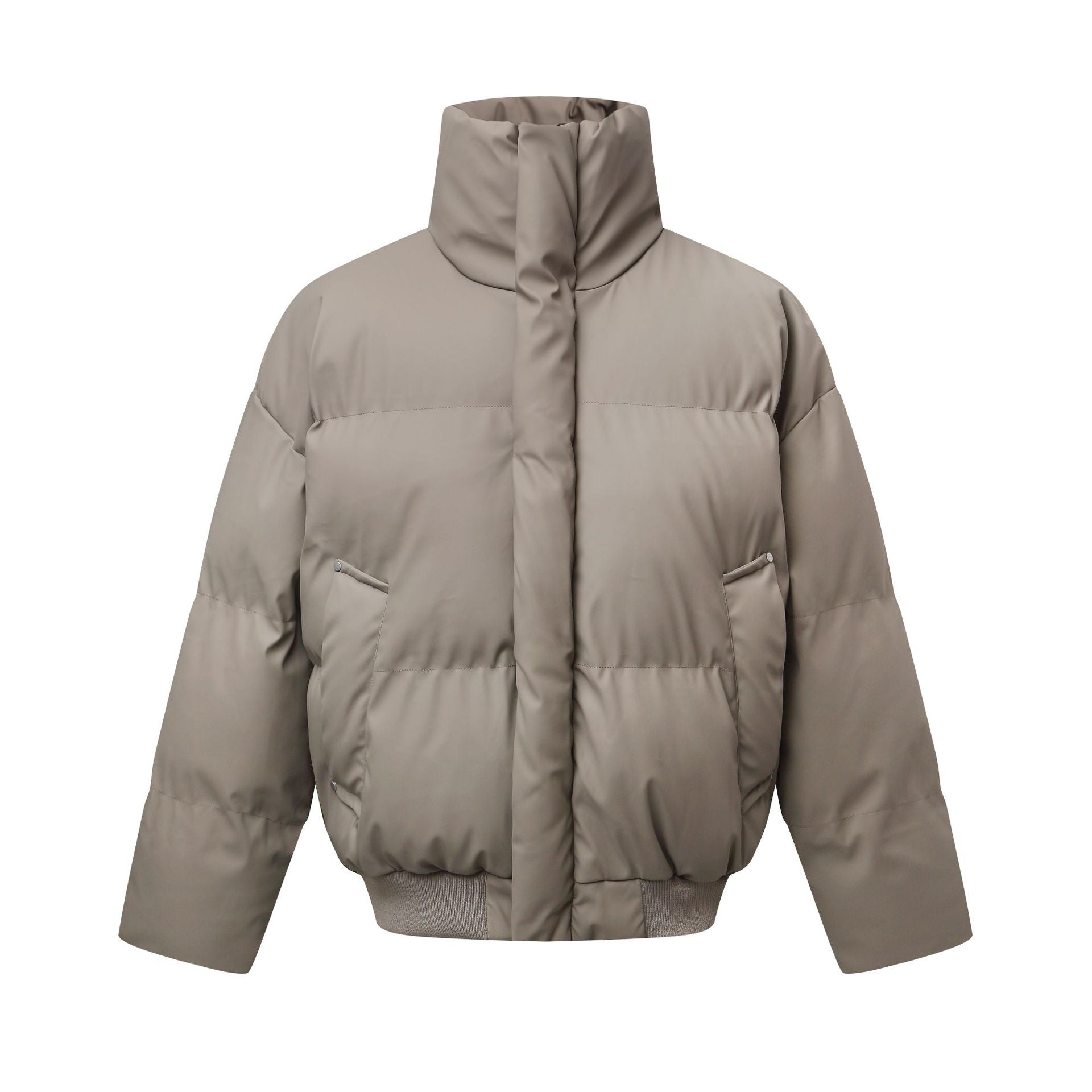 Women's Short Cut Quilted Winter Parka with High Stand Collar and Ribbed Hem Chichicherry