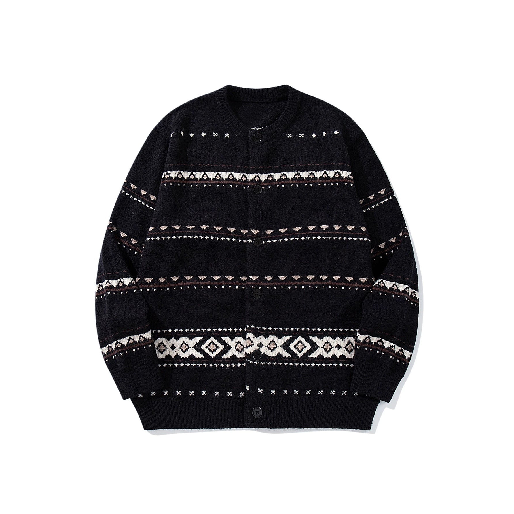 Unisex Structured Jacquard Cardigan with Round Neckline, Oversized Fit and Button Placket Chichicherry