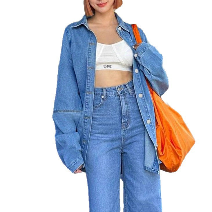 Women's Oversized Denim Shirt Jacket in Co-Ord Look with Loose Fit Chichicherry
