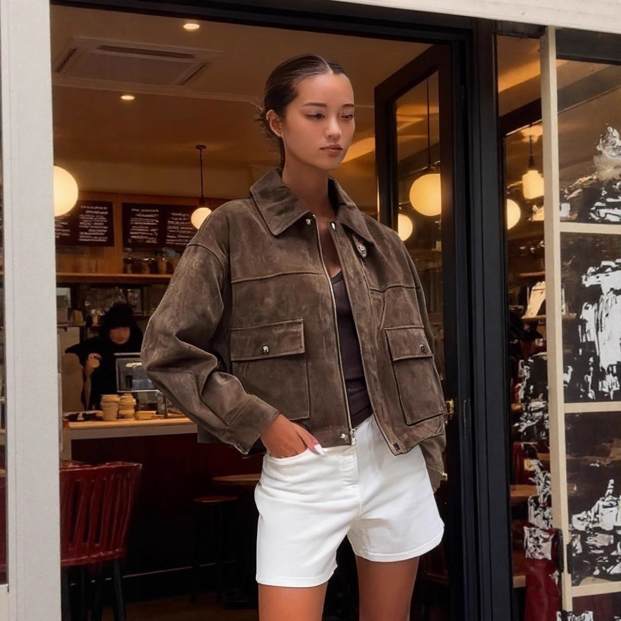 Women's short jacket in field style made of suede look with XXL pockets Chichicherry