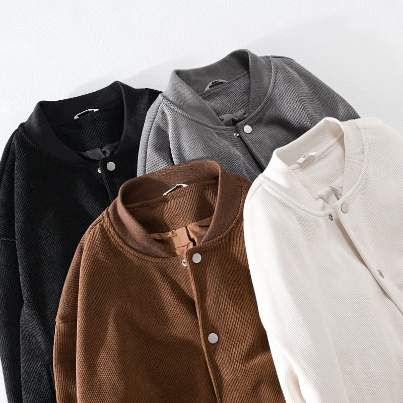 Men's cord college jacket with snap button placket and ribbed cuffs Chichicherry