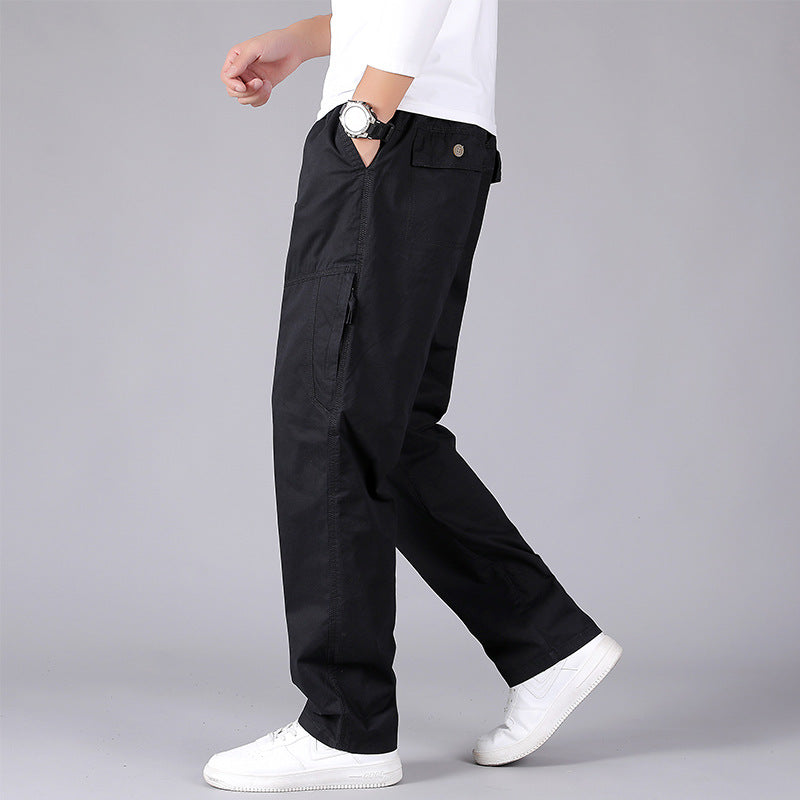 Men's loose-fitting cargo pants with elastic drawstring waistband, knee patches & zip pockets Chichicherry