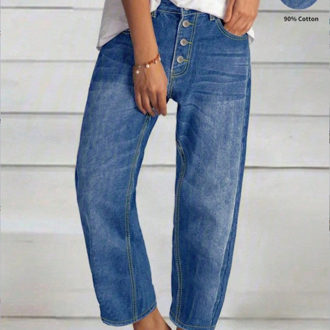 Women High-Waisted Cropped Jeans with Wide Straight-Leg Fit Chichicherry