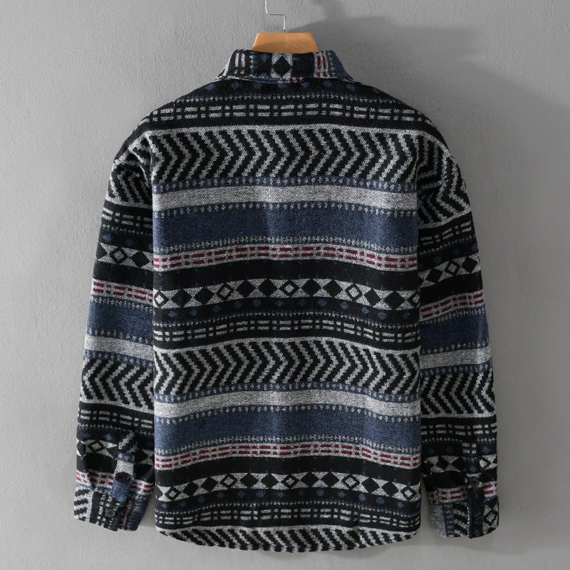 Men's Knitted Shirt Overshirt in Geometric Pattern Chichicherry