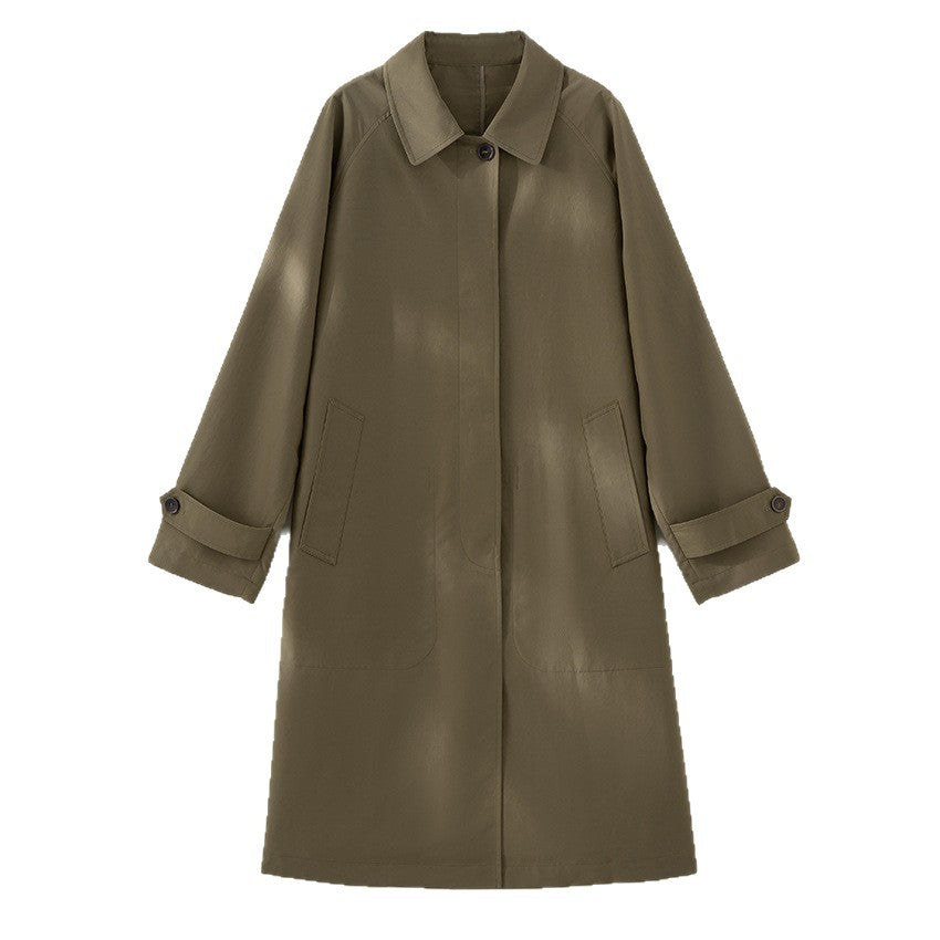 Women Mid-Length Trench Coat with concealed snap placket and adjustable cuffs Chichicherry