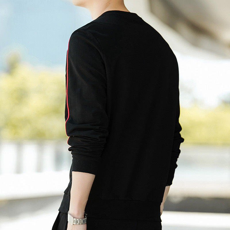Men's Long Sleeve Sweatshirt with Round Neck, Contrast Piping & Minimal Logo Chichicherry
